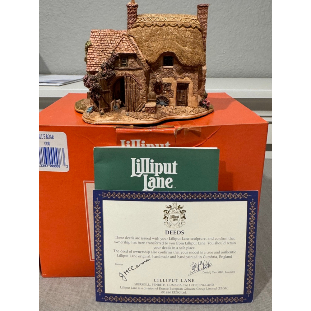 Lilliput Lane Blue Boar Cottage Sculpture figurine with deed